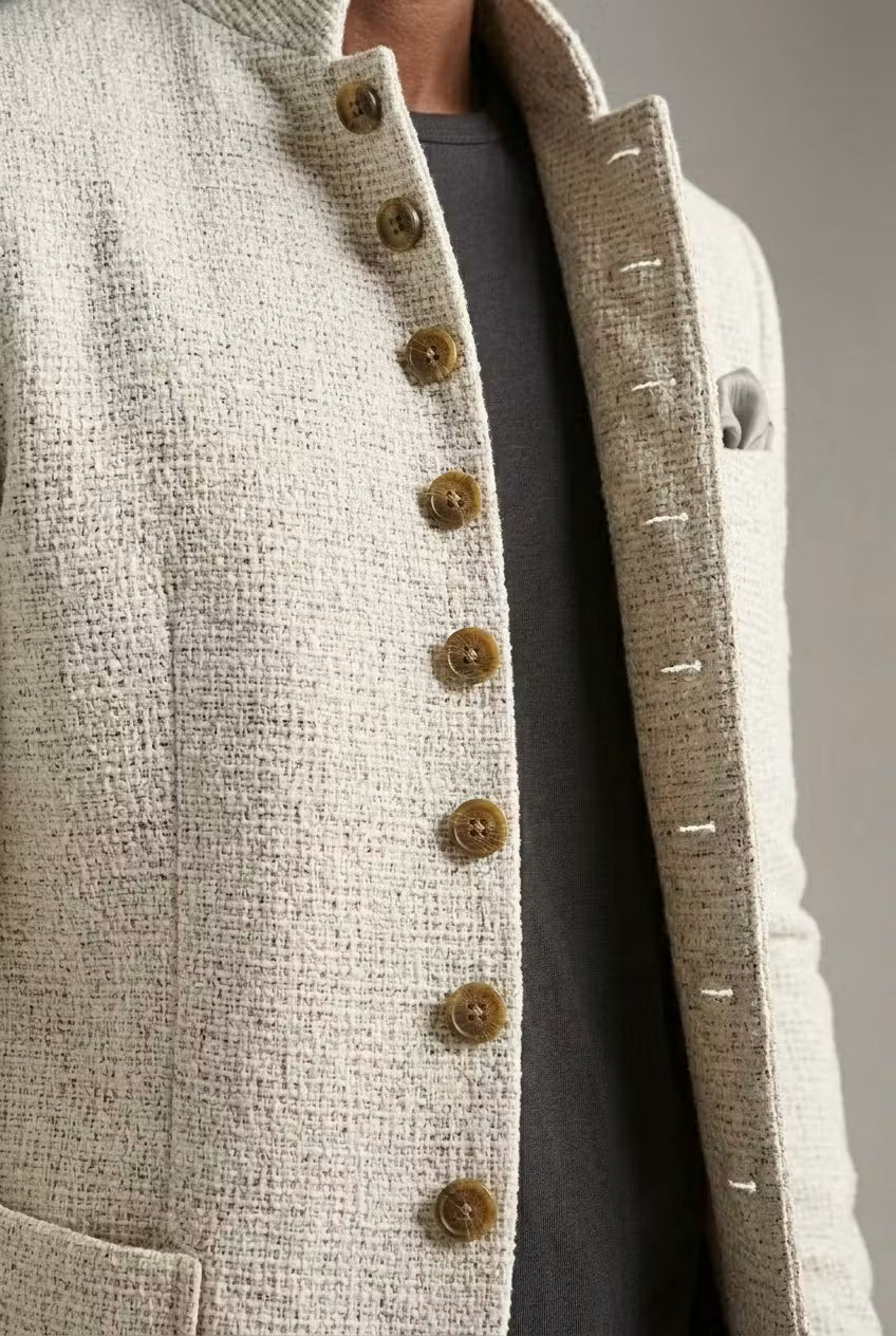 Tailored Jacket Men's with Stand Collar + Elegant Button Detail - Image 3