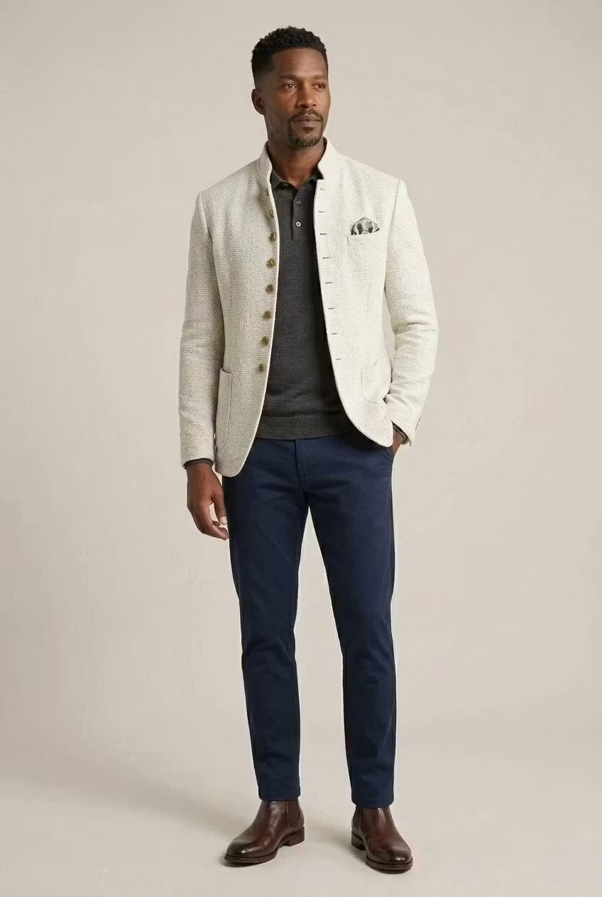 Tailored Jacket Men's with Stand Collar + Elegant Button Detail - Image 6
