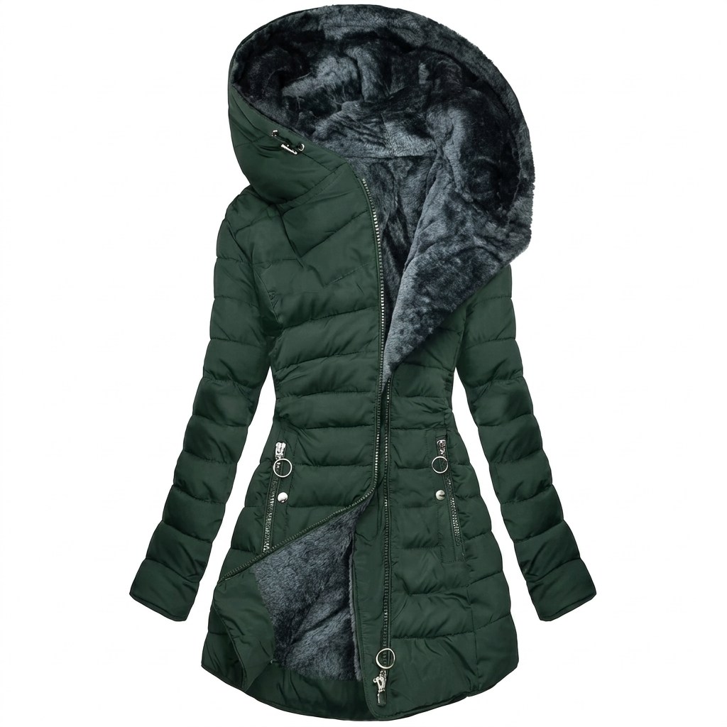 Damen Winterjacke mit Kapuze und gestepptem Design | J&B - 4 - Jasminaboutique.com