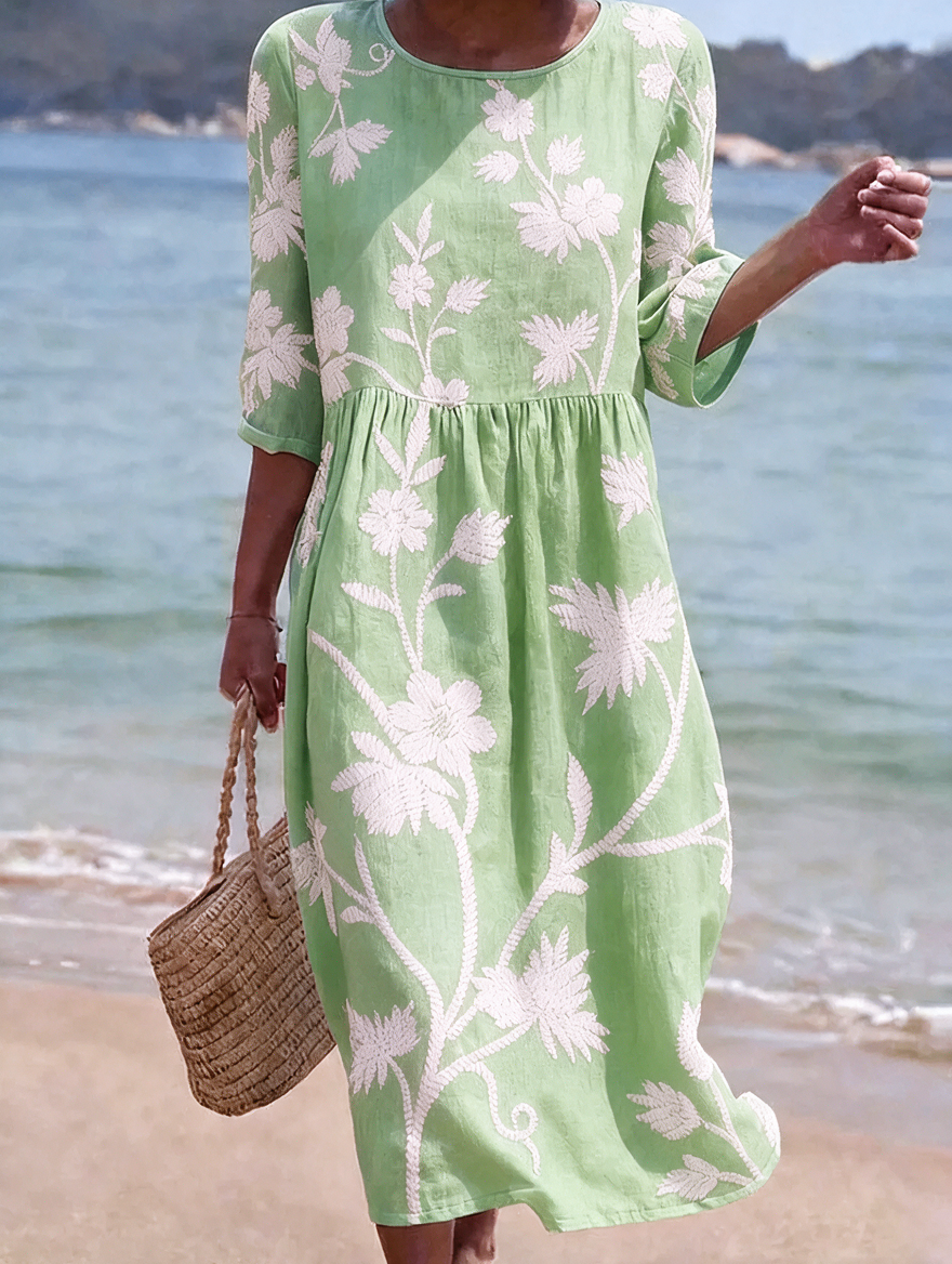 Sophia – Blütenverziertes Kleid mit Rundhalsausschnitt für den Sommer