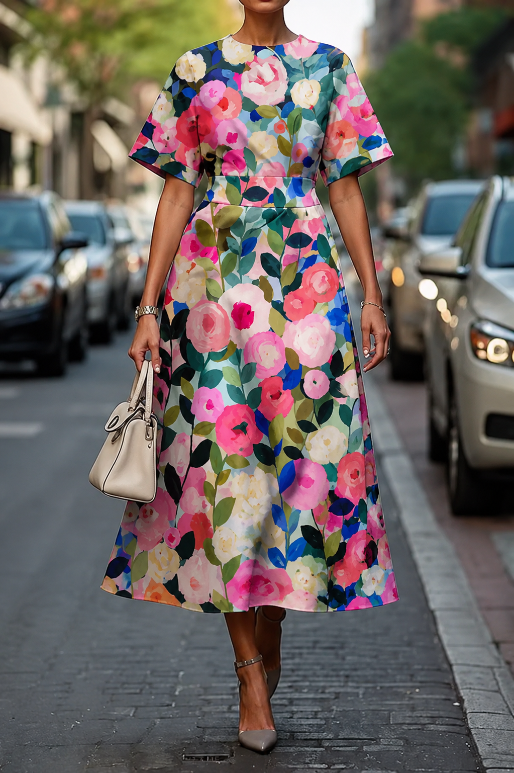 Lila – Elegantes Damenkleid mit Blumenmuster