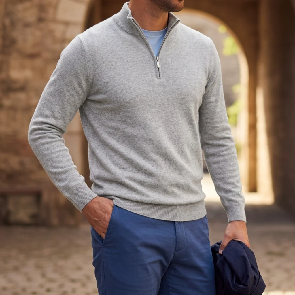 Pullover Herren mit Reißverschluss und strukturiertem Look | J&B