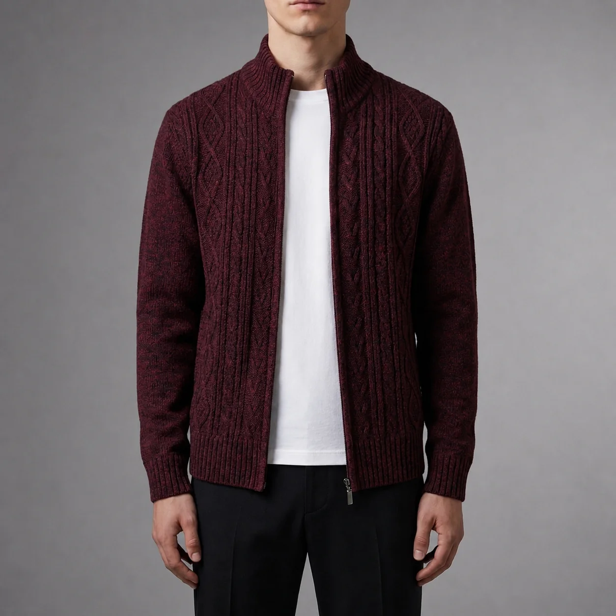 Herrenjacke mit Zopfmuster und Stehkragen | J&B