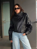 Bikerjacke Damen, Oversize-Passform mit hohem Kragen | J&B
