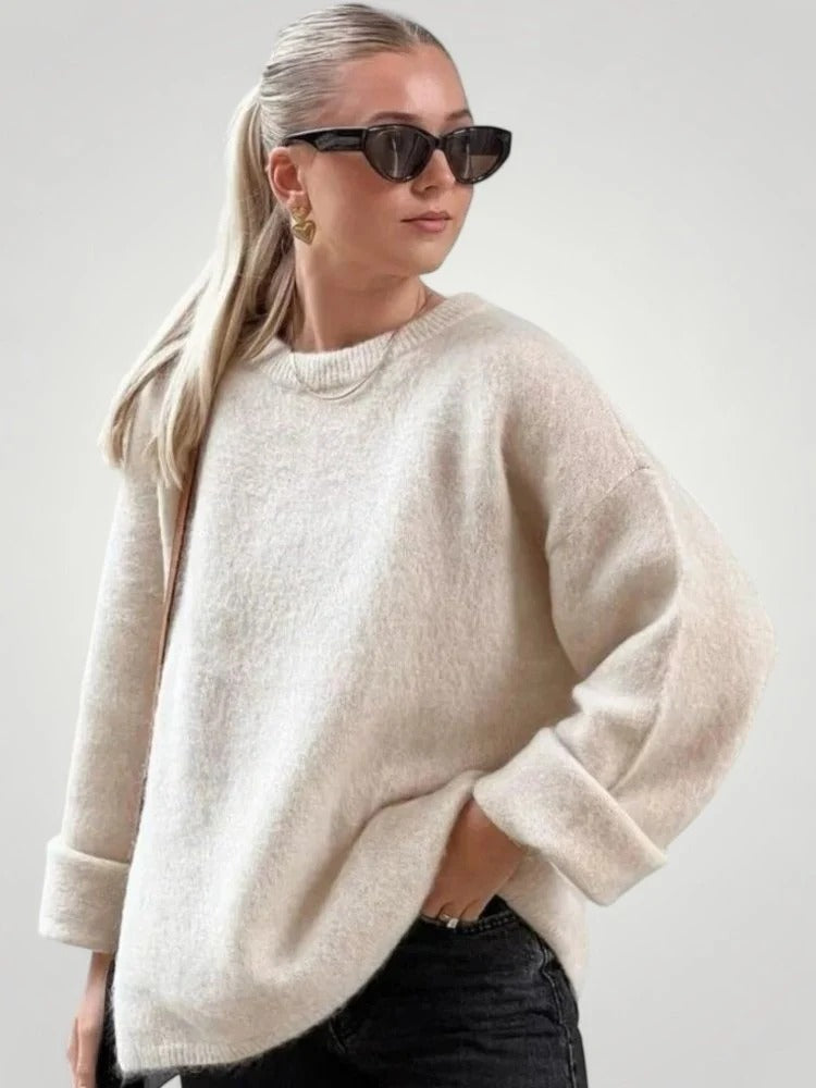 Oversize-Pullover Damen mit lässigem Schnitt und umgeschlagenen Ärmelbündchen | J&B