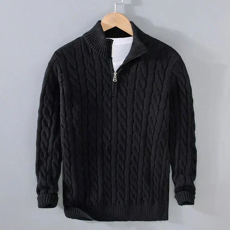 Herren Pullover im Zopfmuster mit Reißverschluss und geripptem Saum | J&B