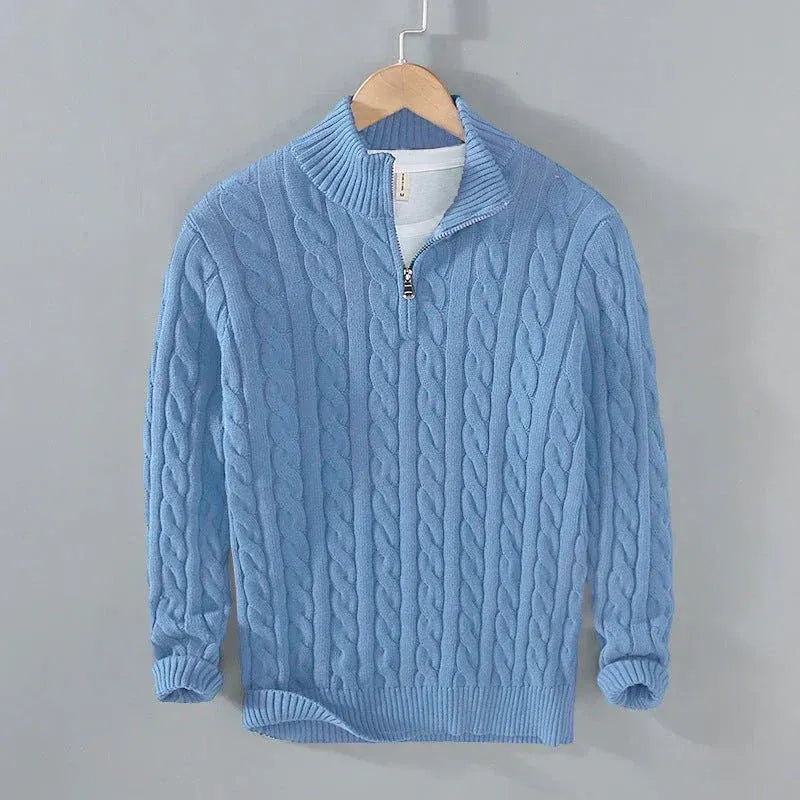 Herren Pullover im Zopfmuster mit Reißverschluss und geripptem Saum | J&B