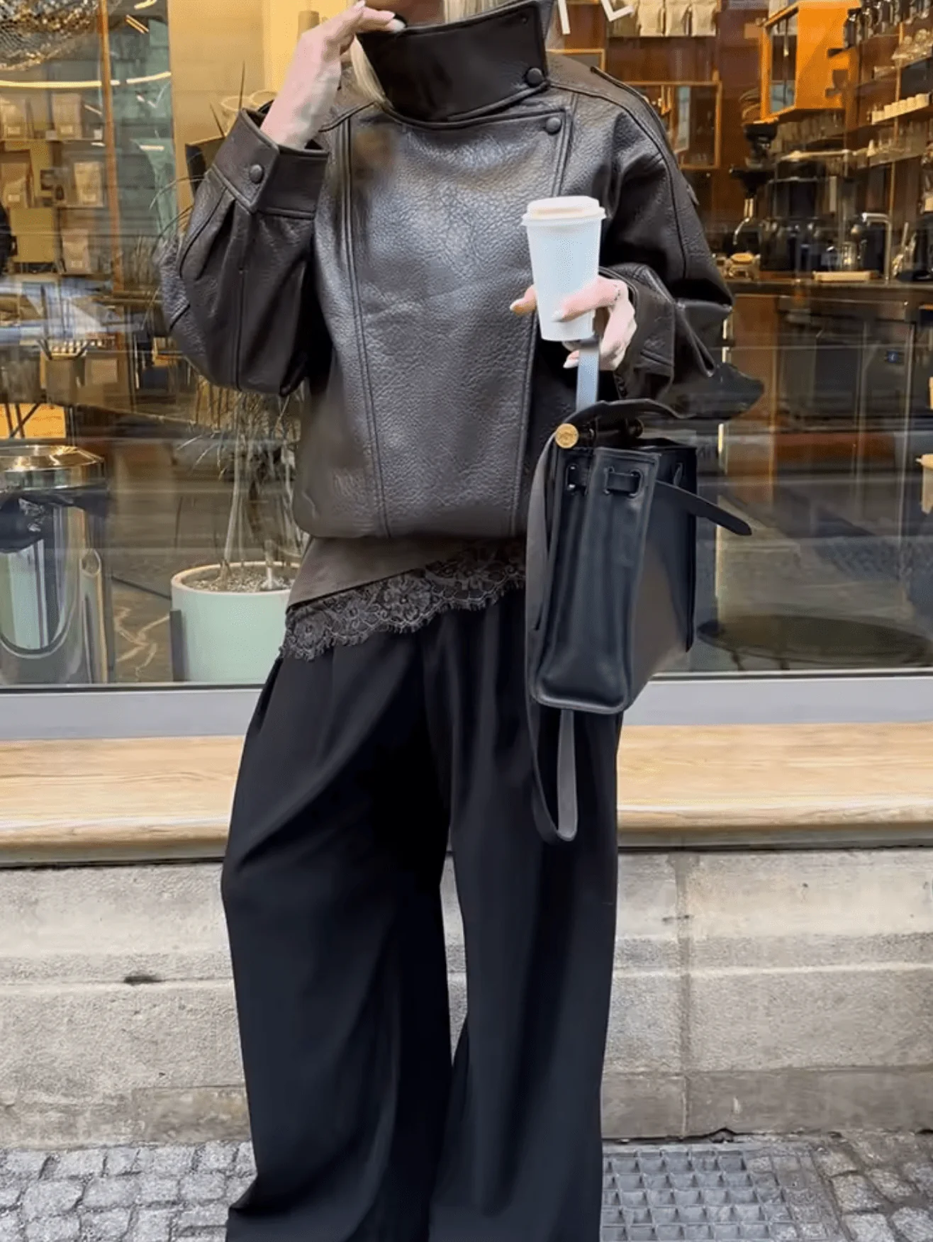 Bikerjacke Damen, Oversize-Passform mit hohem Kragen | J&B