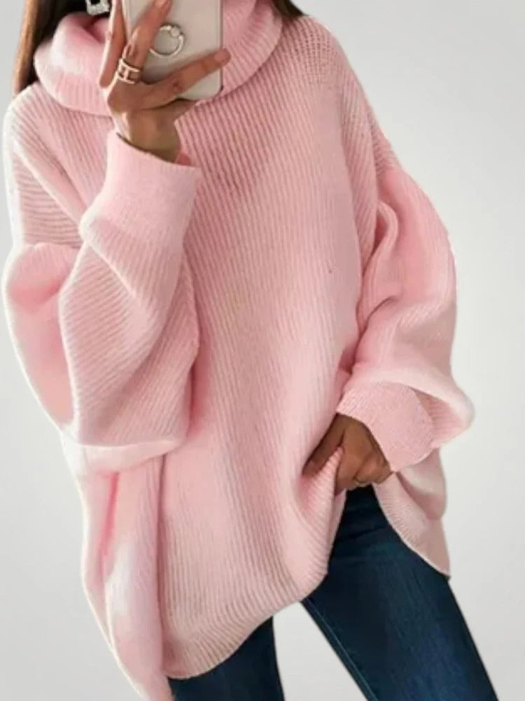 Oversize-Pullover Damen mit Rollkragen und gerippter Struktur | J&B