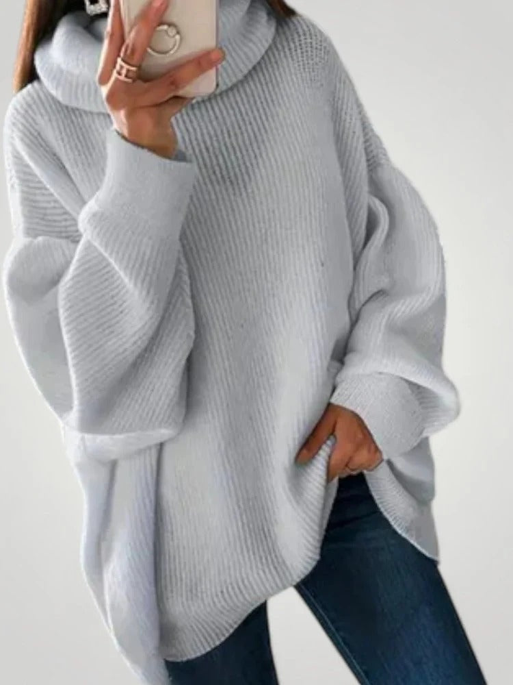 Oversize-Pullover Damen mit Rollkragen und gerippter Struktur | J&B