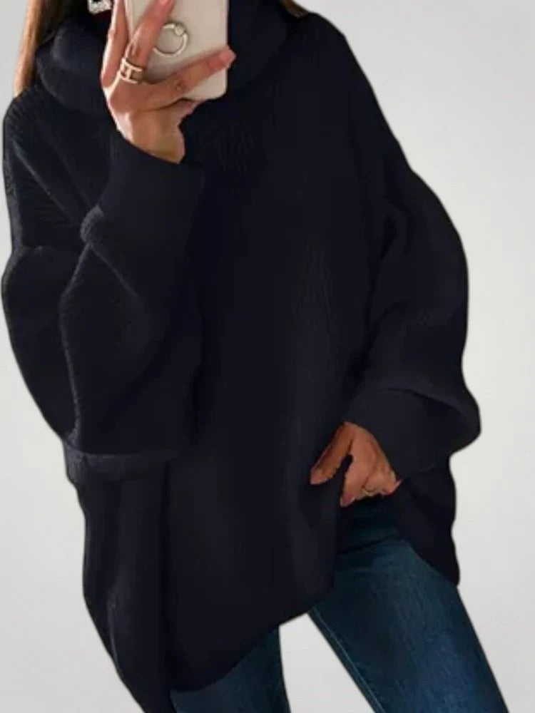Oversize-Pullover Damen mit Rollkragen und gerippter Struktur | J&B