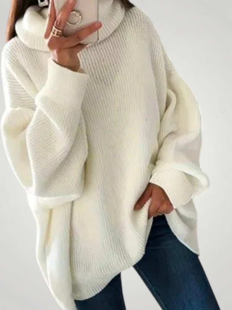 Oversize-Pullover Damen mit Rollkragen und gerippter Struktur | J&B