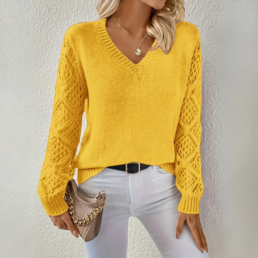 Damenpullover mit V-Ausschnitt und strukturierten Ärmeln | J&B