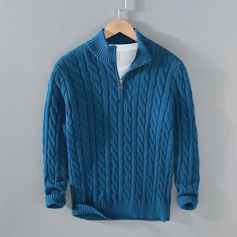 Herren Pullover im Zopfmuster mit Reißverschluss und geripptem Saum | J&B