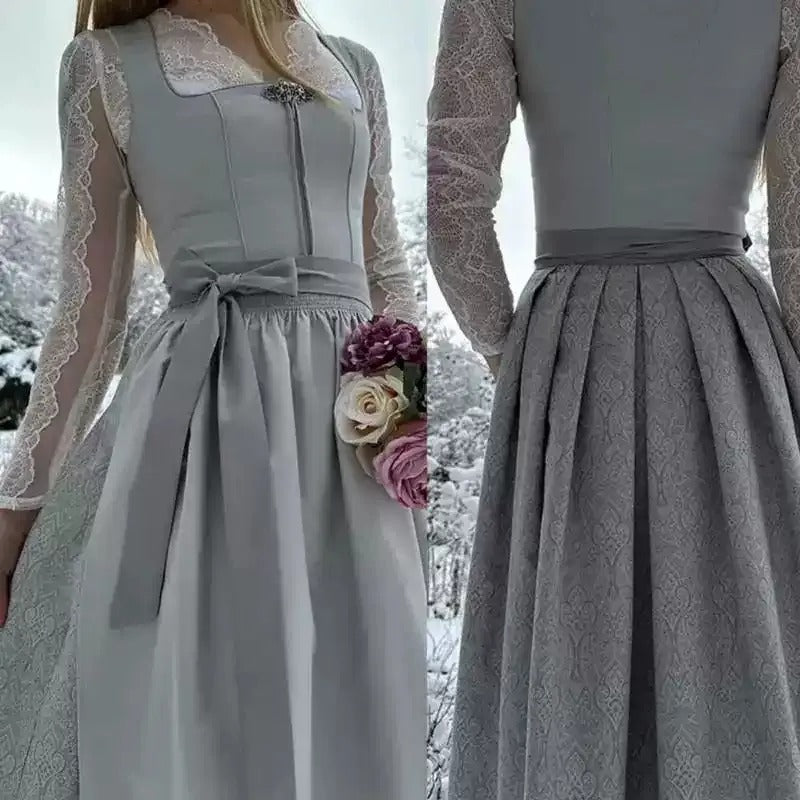 Dirndl Kleid Damen mit langen Ärmeln und Taillengürtel | J&B