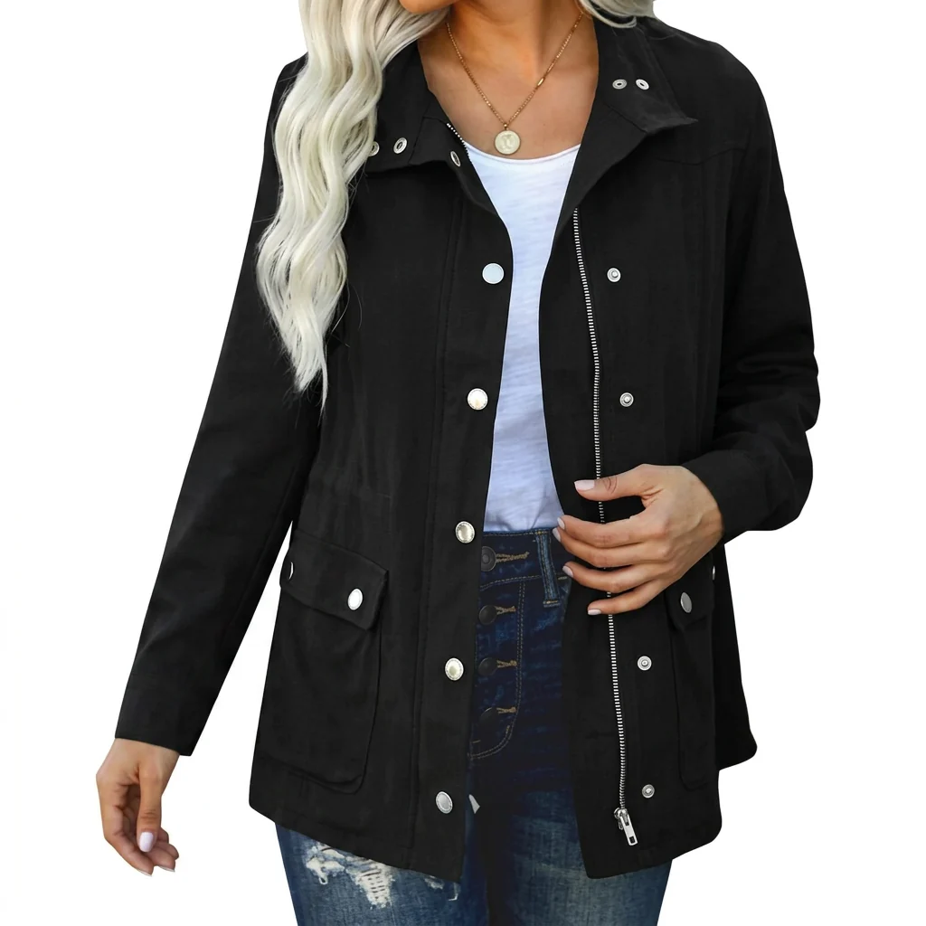 Utility-Jacke Damen, lockere Passform mit Druckknopfverschluss | J&B