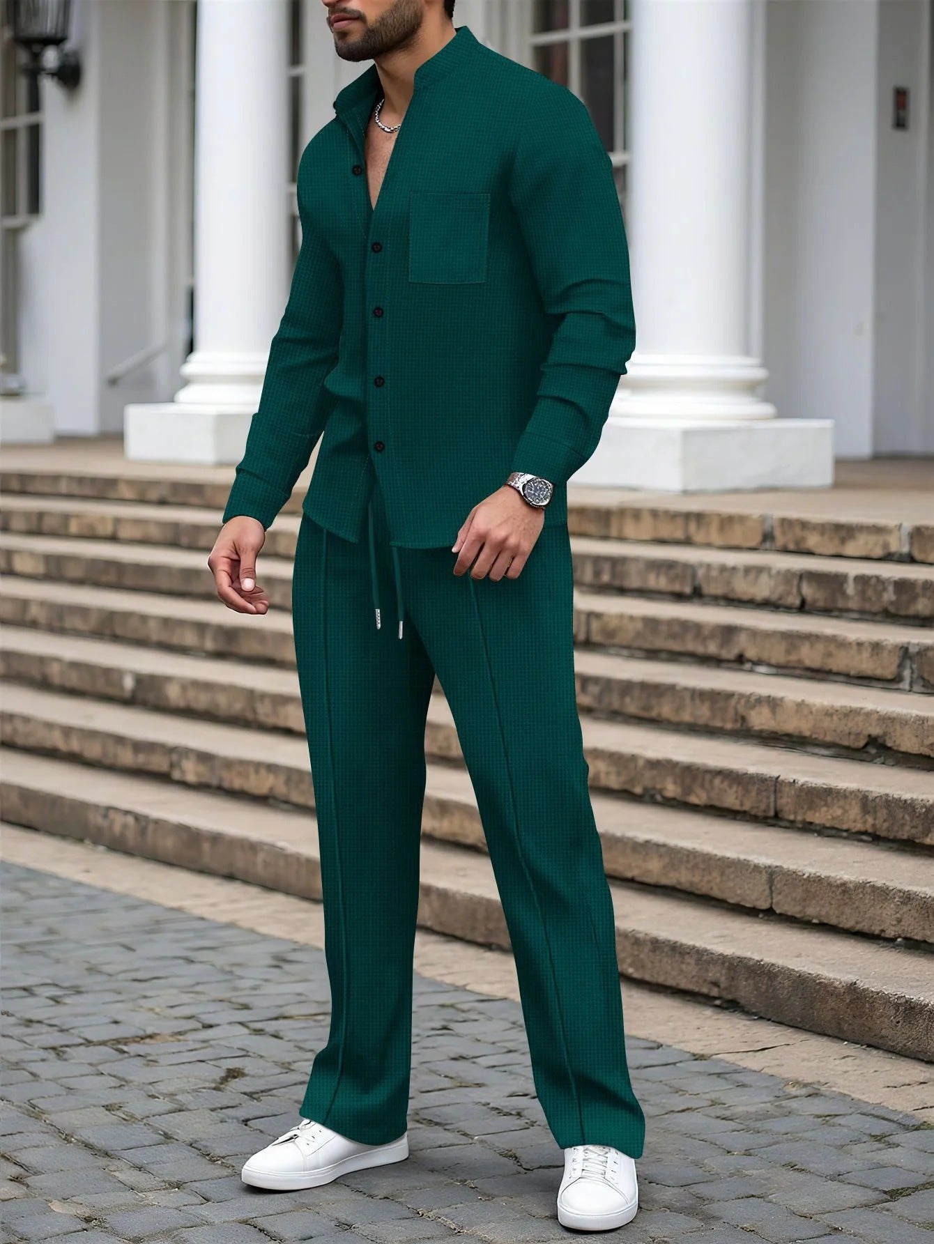 Zweiteiliges Outfit Herren mit Knopfleiste und taillierter Hose | J&B