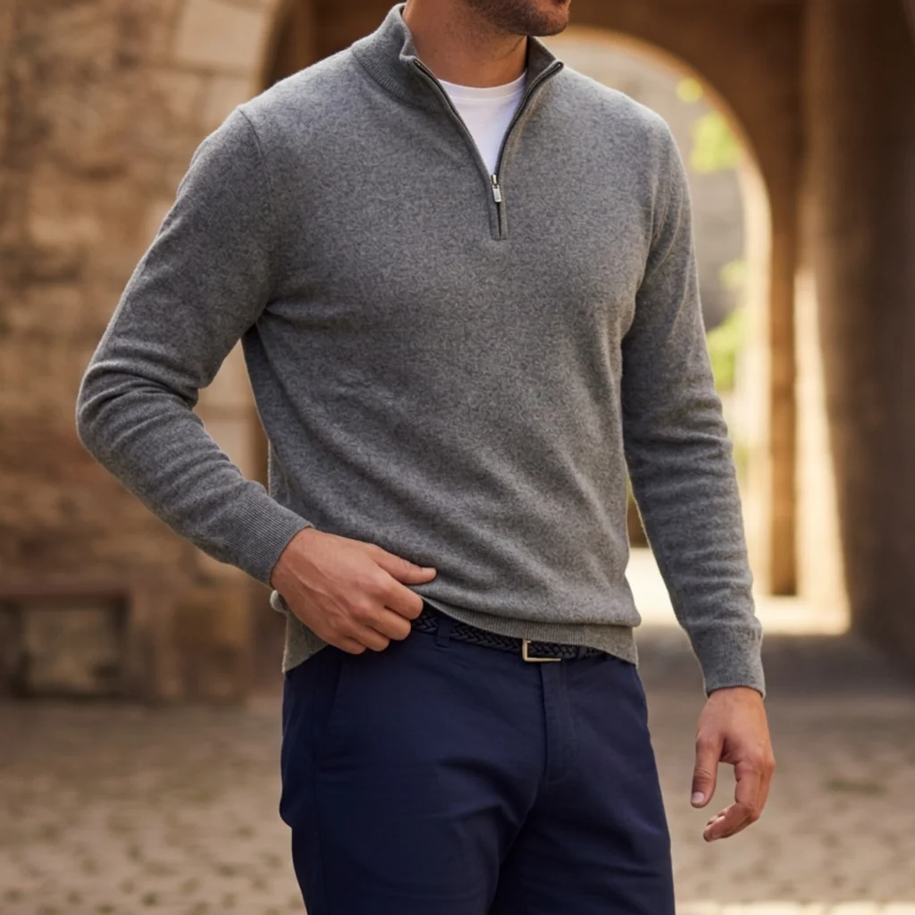 Pullover Herren mit Reißverschluss und strukturiertem Look | J&B