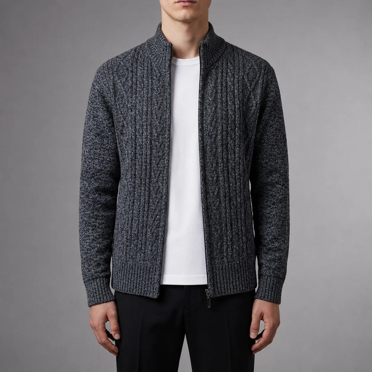 Herrenjacke mit Zopfmuster und Stehkragen | J&B