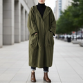 Utility-Jacke Damen, lang geschnitten mit Kapuze und Taschen | J&B