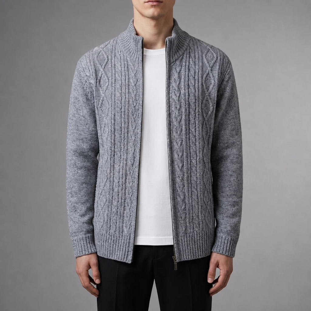 Herrenjacke mit Zopfmuster und Stehkragen | J&B