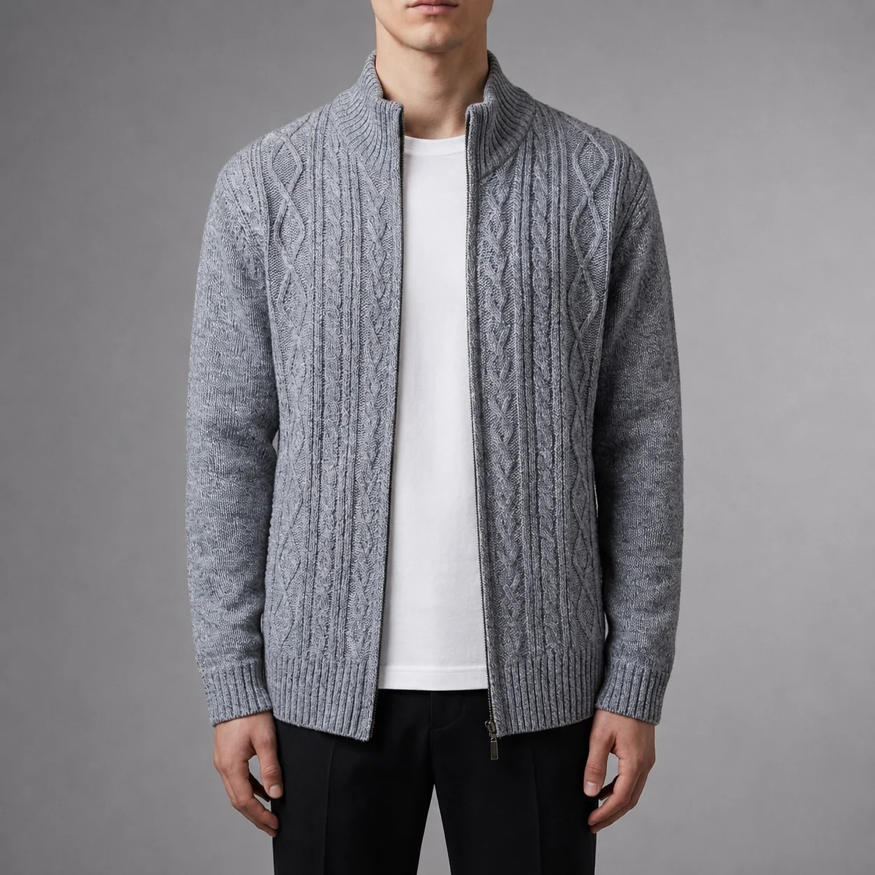 Herrenjacke mit Zopfmuster und Stehkragen | J&B