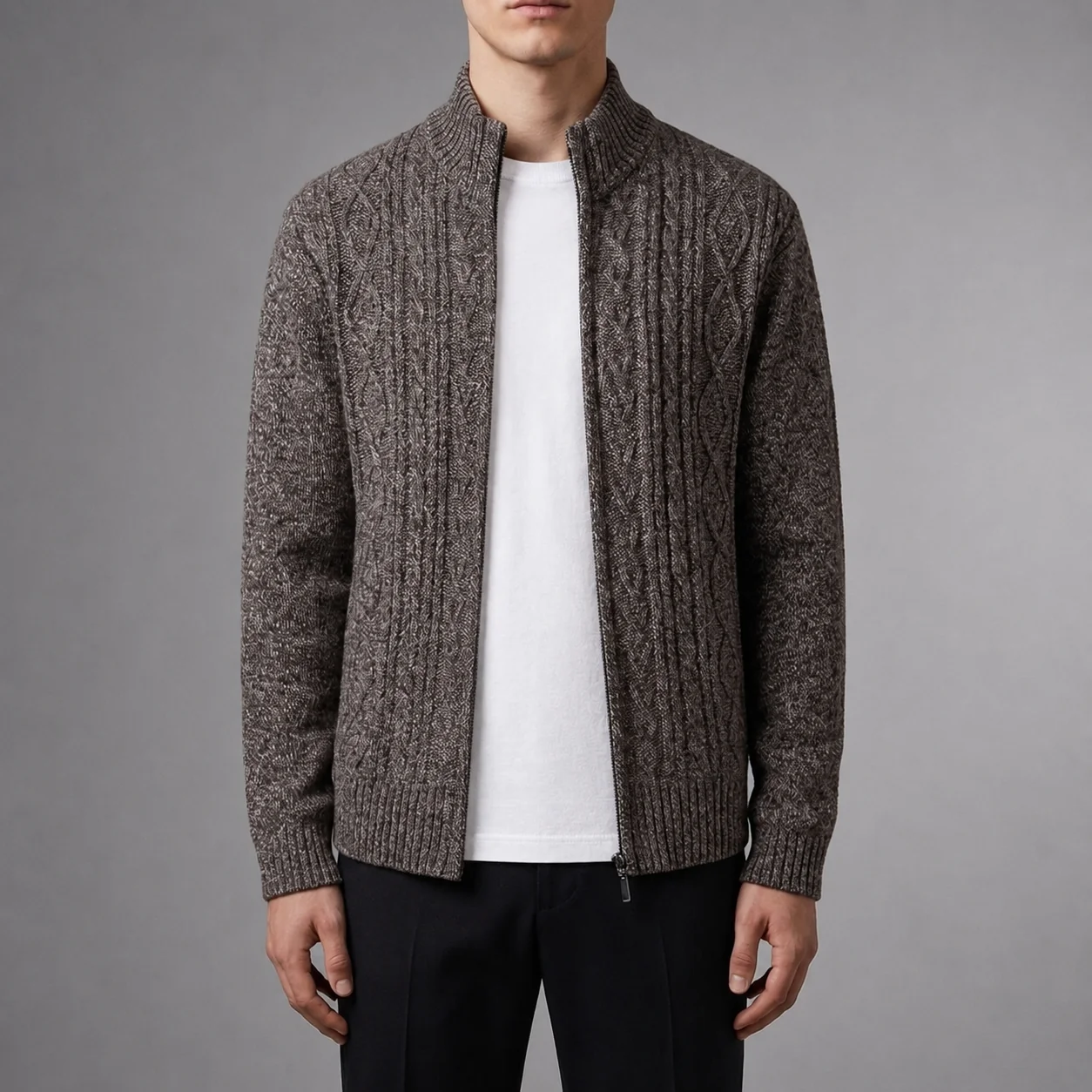 Herrenjacke mit Zopfmuster und Stehkragen | J&B