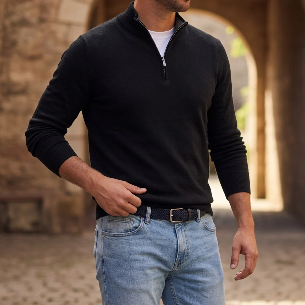 Pullover Herren mit Reißverschluss und strukturiertem Look | J&B