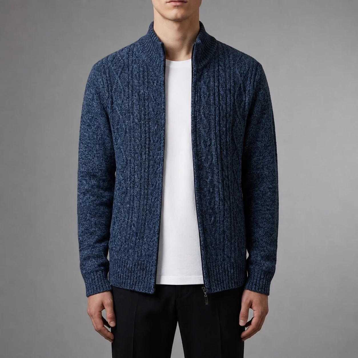Herrenjacke mit Zopfmuster und Stehkragen | J&B