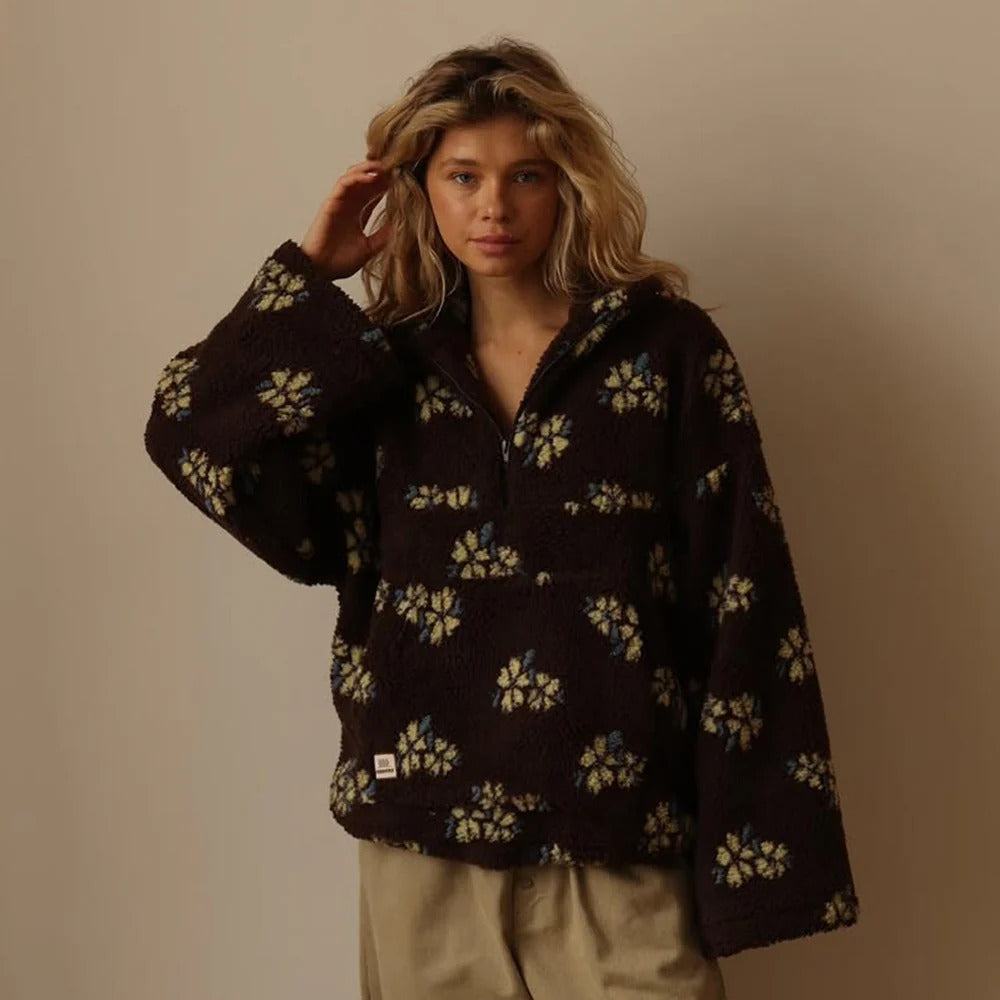 Damenjacke im Oversize-Schnitt mit Blumenmuster und Halbreißverschluss | J&B