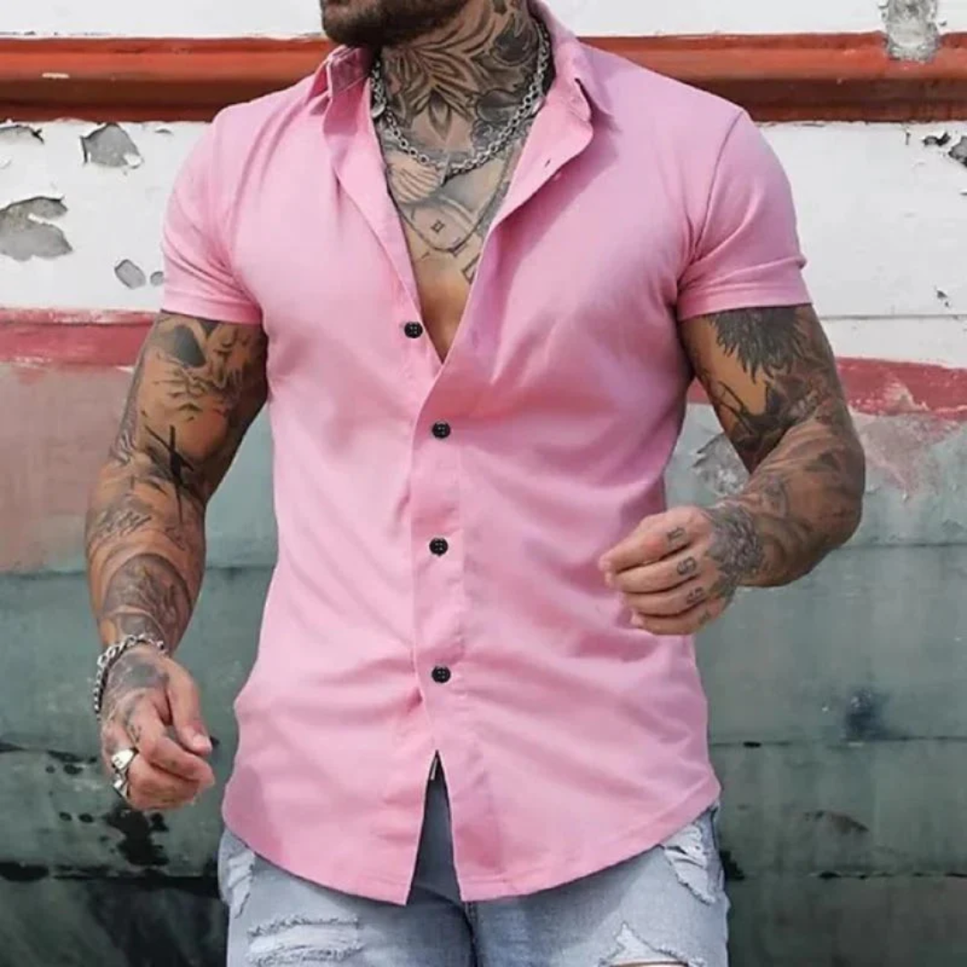 Short Sleeve Button-Up Shirt for Men with Slim Fit - Image 9
