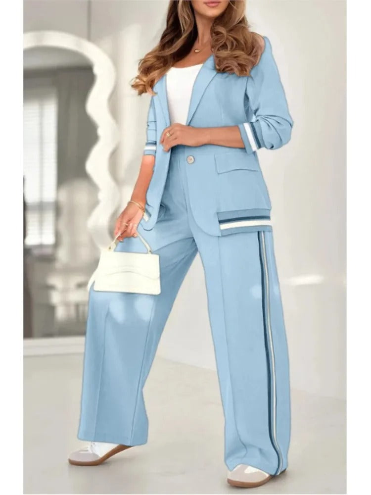 Set aus Blazer und weiter Hose für Damen mit sportlichem Akzent | J&B - 7 - Jasminaboutique.com