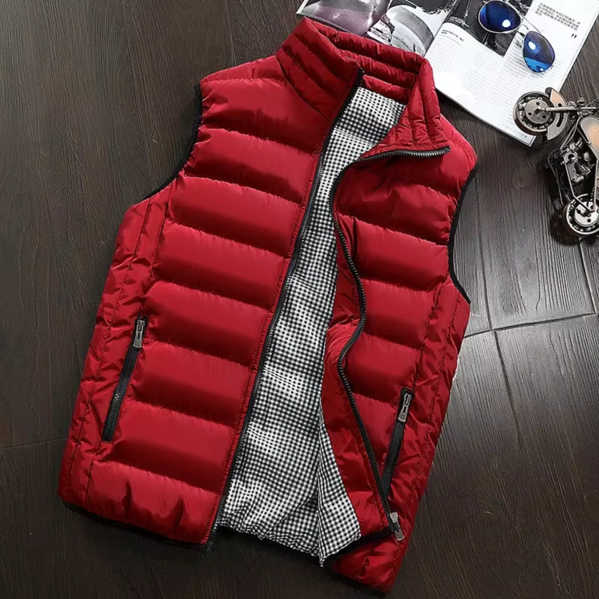 Padded Vest Men's with Stand Collar and Zip Closure - Image 4