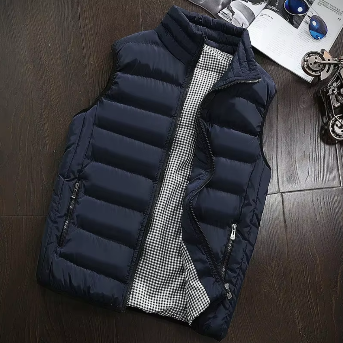 Padded Vest Men's with Stand Collar and Zip Closure - Image 1