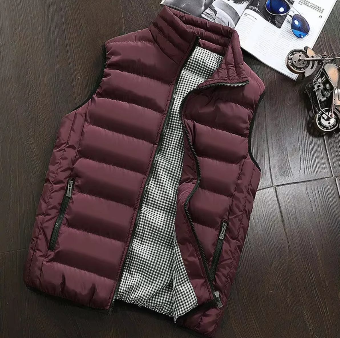 Padded Vest Men's with Stand Collar and Zip Closure - Image 5