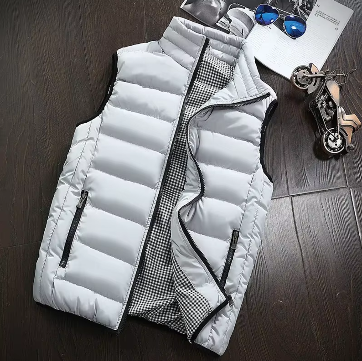 Padded Vest Men's with Stand Collar and Zip Closure - Image 6
