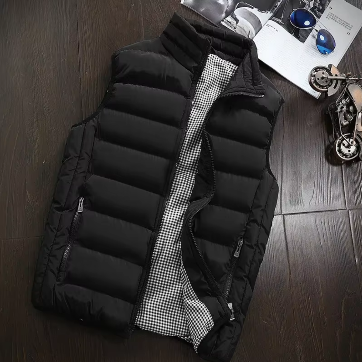 Padded Vest Men's with Stand Collar and Zip Closure - Image 7