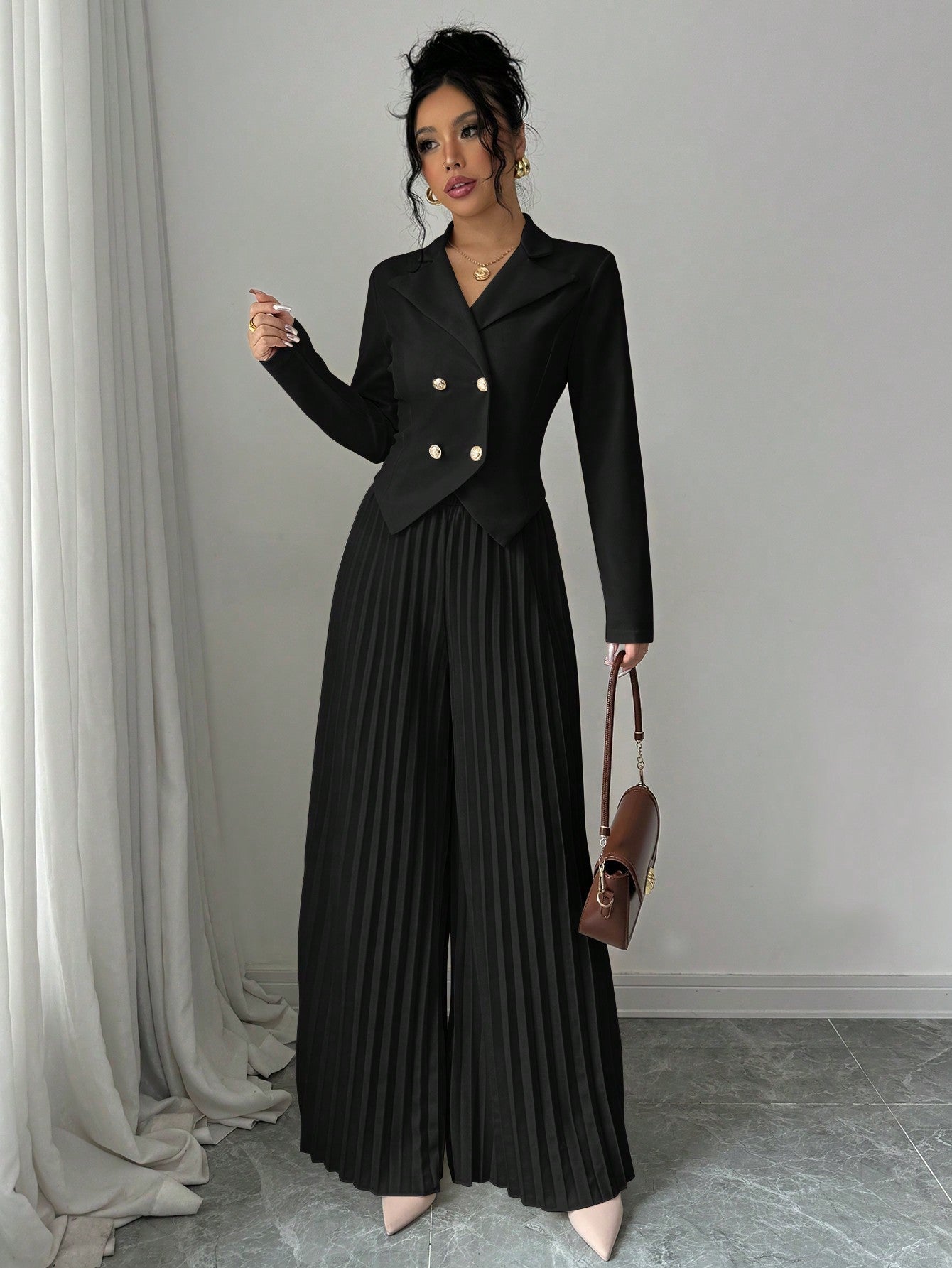Melanie – Stylish Pleated Double-Breasted Jumpsuit - Image 2