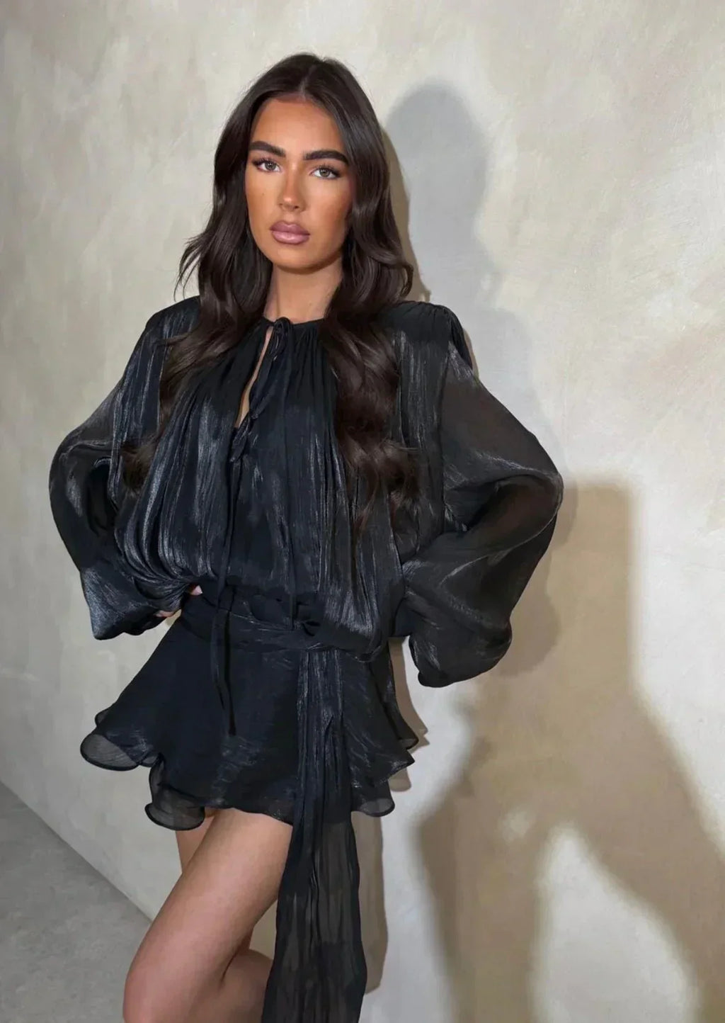 Stefanie – Elegant Puff Sleeves with Pleats Dress - Image 10