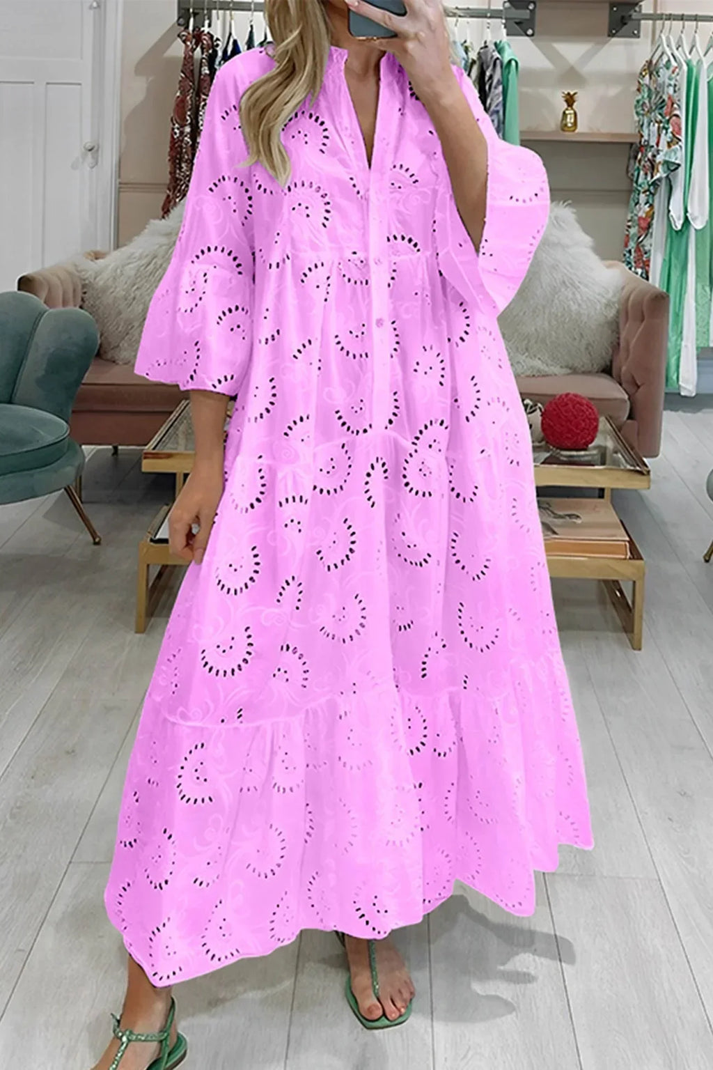 Helga – Elegant 3/4 sleeves and a V-neck Dress - Image 8