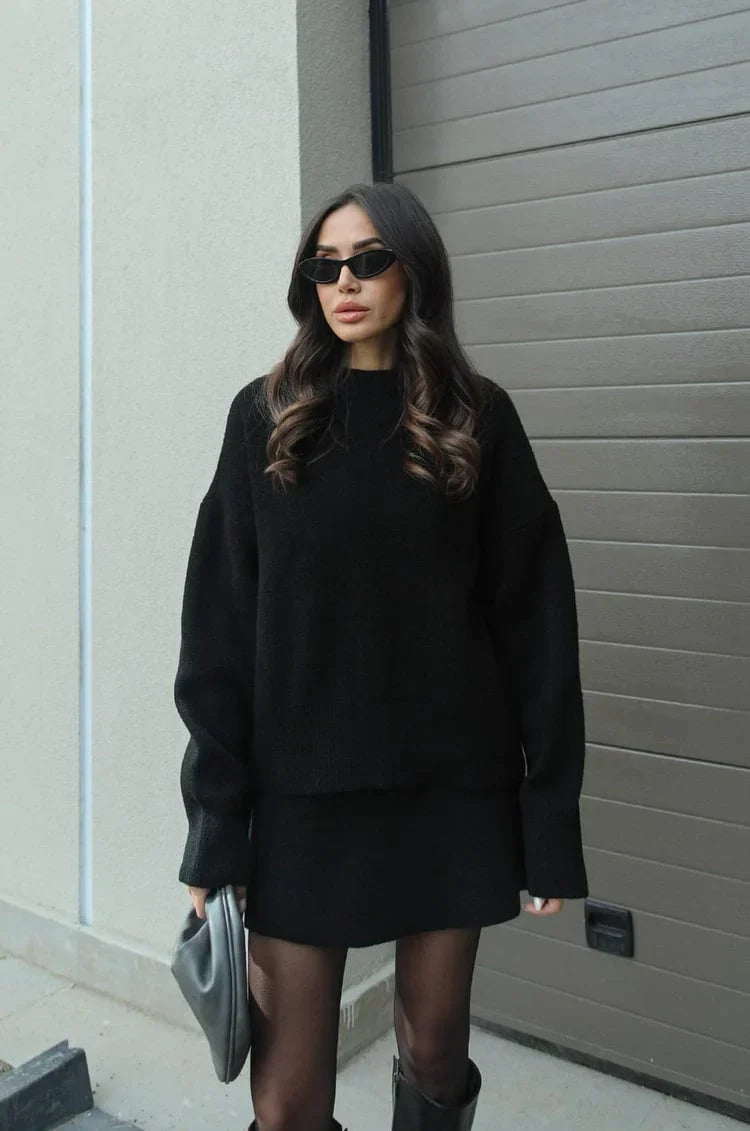 Elegantes Set aus Pullover und Rock – Zweiteiliges Strick-Set - 1 - Jasminaboutique.com