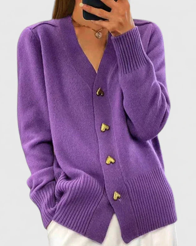 Cardigan Damen mit herzförmigen Knöpfen und V-Ausschnitt | J&B - 4 - Jasminaboutique.com
