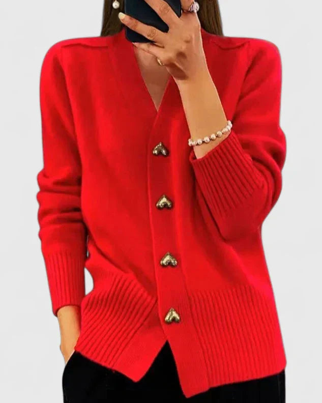Cardigan Damen mit herzförmigen Knöpfen und V-Ausschnitt | J&B - 5 - Jasminaboutique.com
