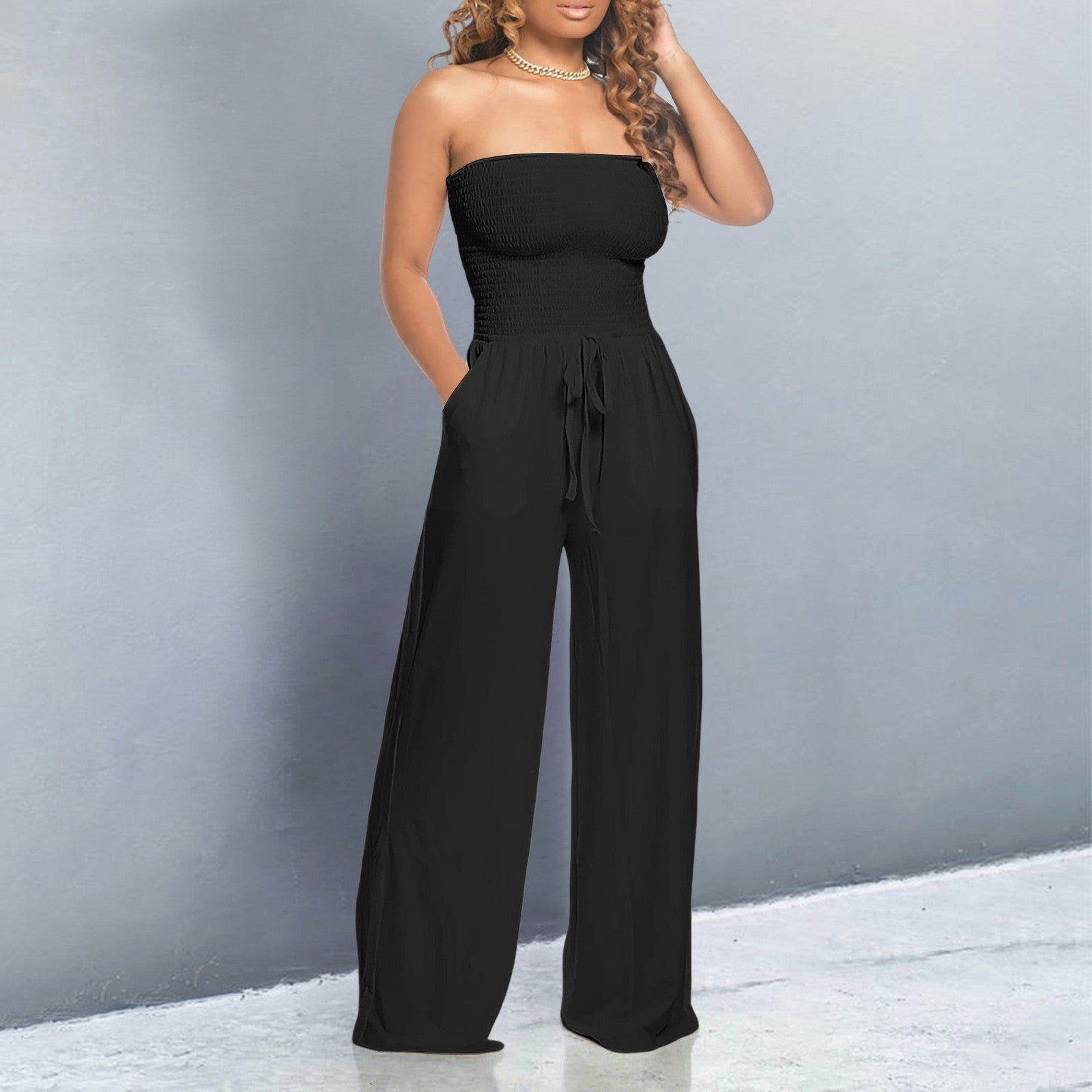 Jumpsuit Women's Strapless Wide Leg with Pockets - Image 6