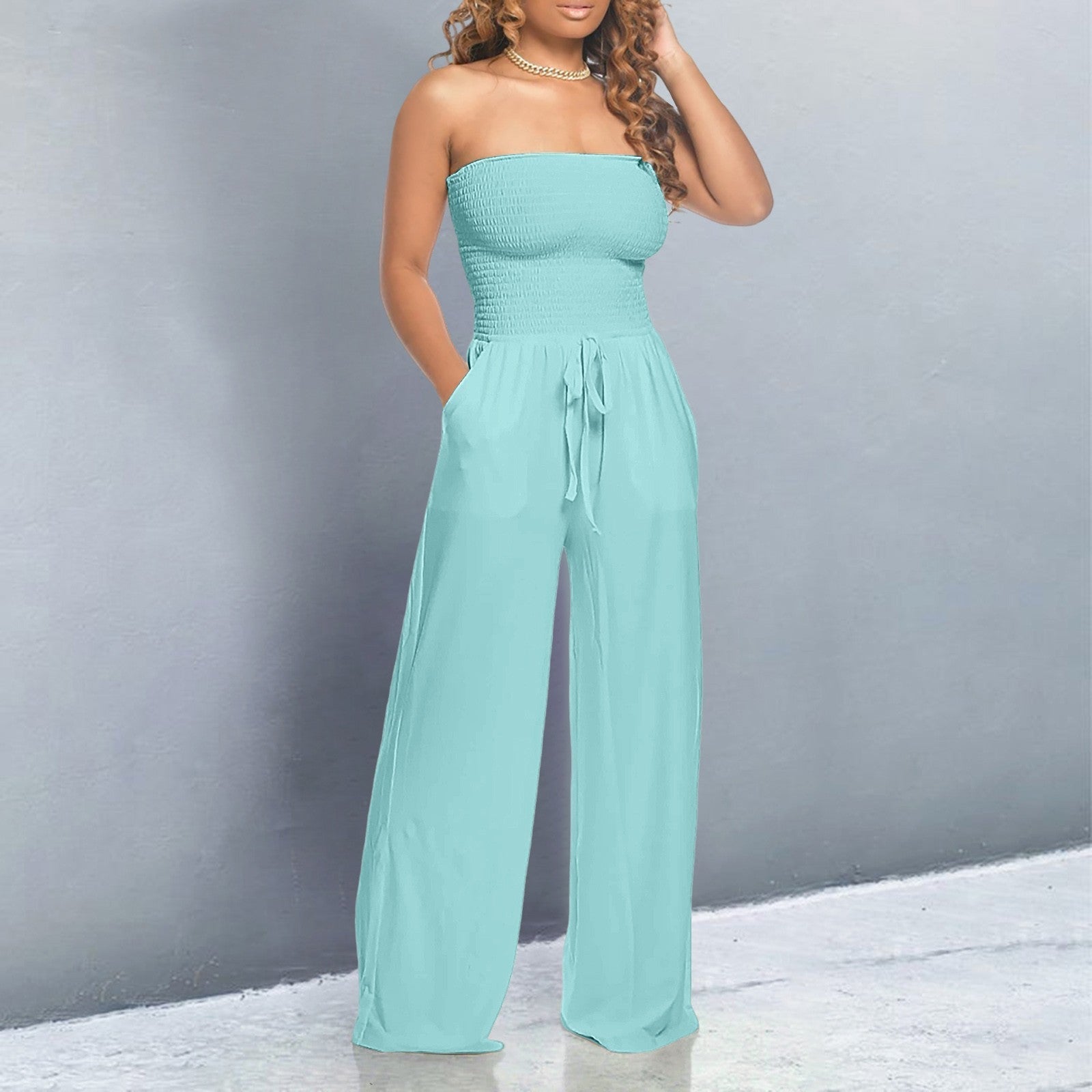 Jumpsuit Women's Strapless Wide Leg with Pockets - Image 4