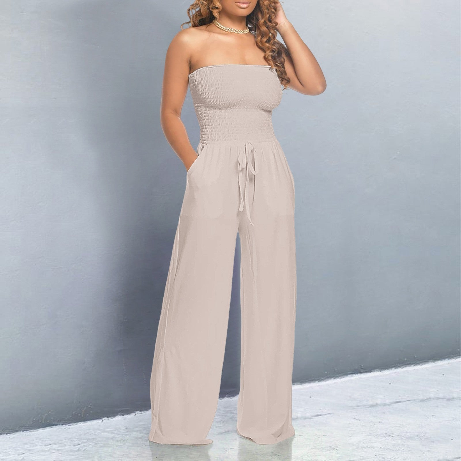 Jumpsuit Women's Strapless Wide Leg with Pockets - Image 5