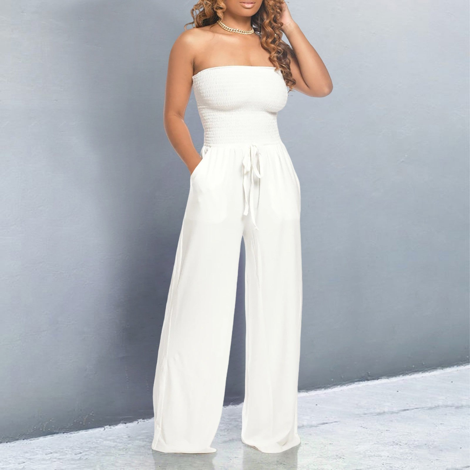 Jumpsuit Women's Strapless Wide Leg with Pockets - Image 2