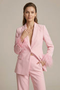 Two-Piece Set Women's Blazer and Trousers with Feather Trim - Image 1