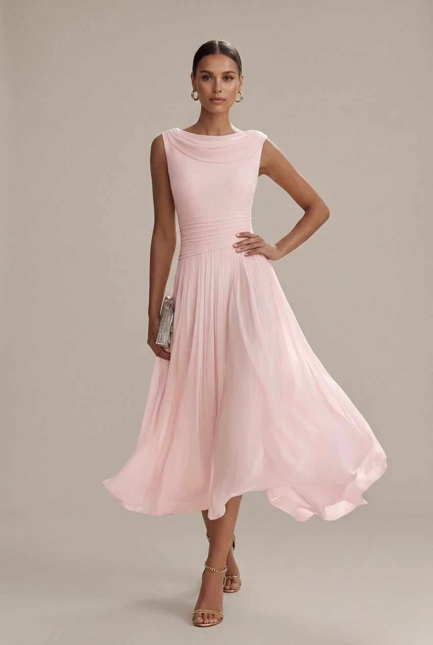 Mila – Sleeveless Draped Pleated Collar Dress - Image 6